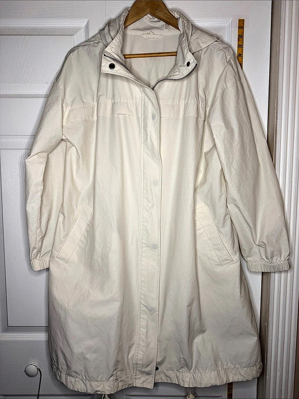 Eileen Fisher Light Cotton Nylon Hooded Coat Off White